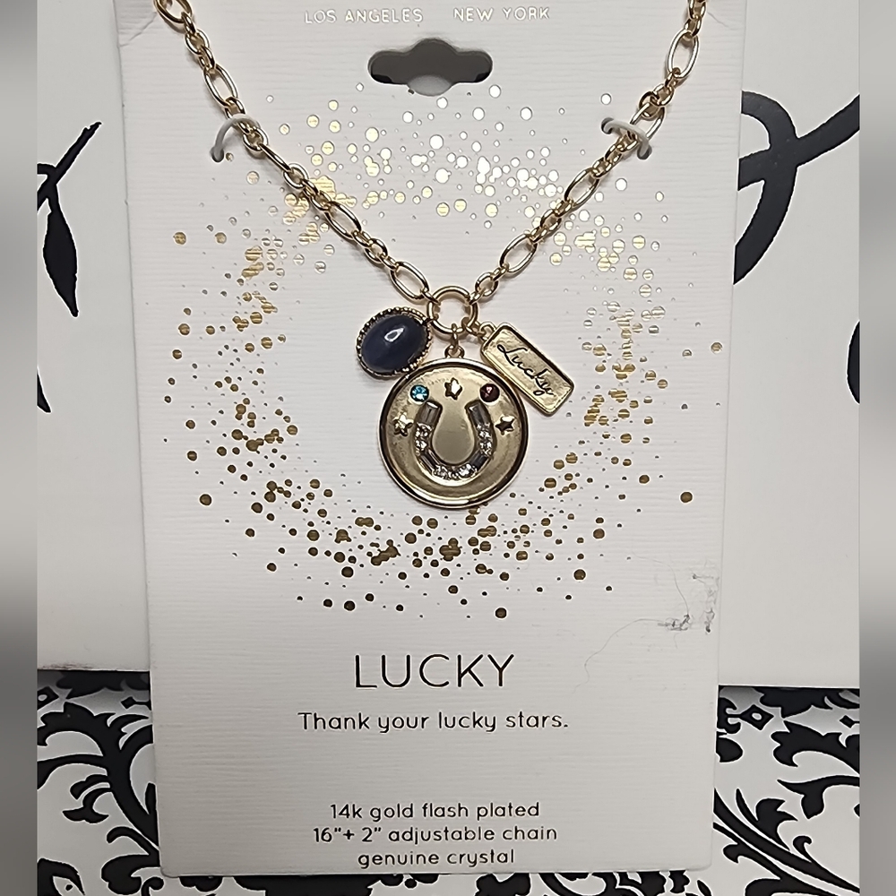 New Unwritten "LUCKY" Adjustable 14k Gold Plated Horseshoe Pendant Necklace